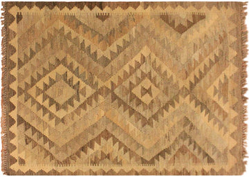 Flat Weave Kilim, Antique, Navaho, Vintage, Handmade, Geometric Kilim Gray Brown Hand-Woven Rectangle 100% Wool Area Rug 3 x 4